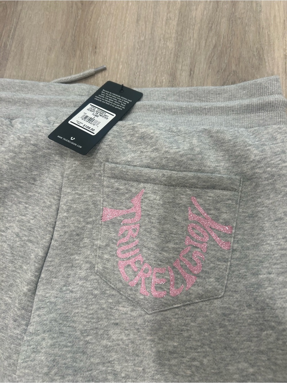 True Religion Gray Flared Sweatpants with Pink Script - Picture 5 of 6